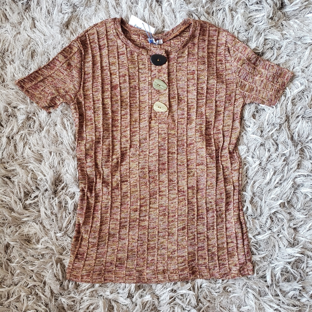 NWT Zara Woven Knit Chunky Buttons Tee shirt Top